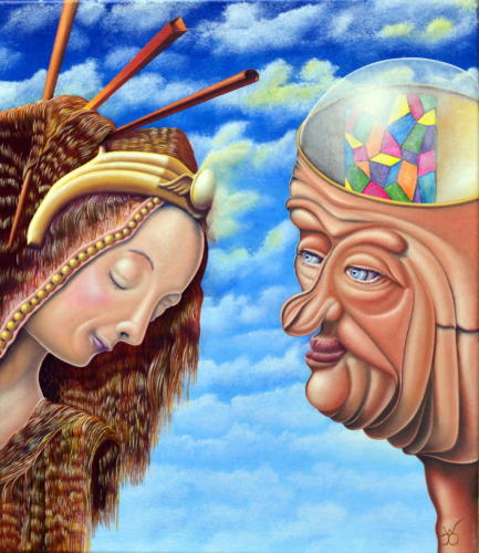 Respect: zij brengt kleur in zijn hoofd,  Respect: she who brings color in his head,   2015    (35x30cm)