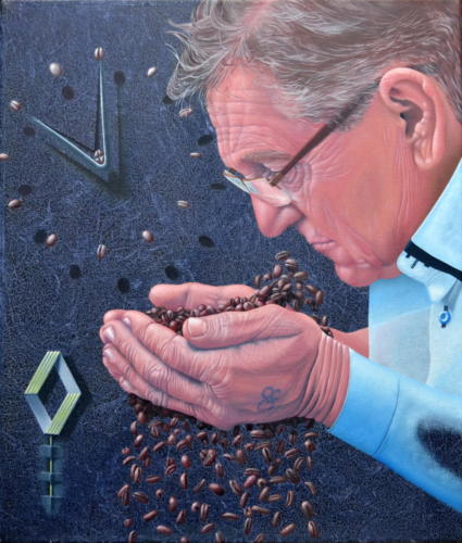 De Renault-liefhebbende koffie inspecteur,   The Renault-loving coffee inspector,   2016    (35x30 cm)
