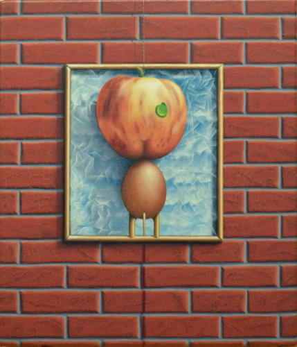 Poster-ontwerp voor een appel en-of-op een ei,   Poster design for an apple and or-on an egg, 2020     (35x30 cm)