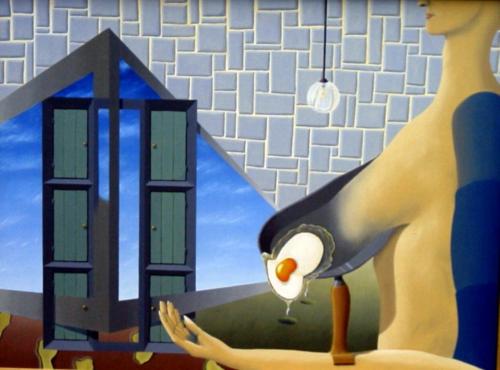 Een ei gebakken onder surrealistische omstandigheden   1994 ( 75x100 cm )/A fried egg under surrealistic circumstances   1994 ( 75x100 cm )