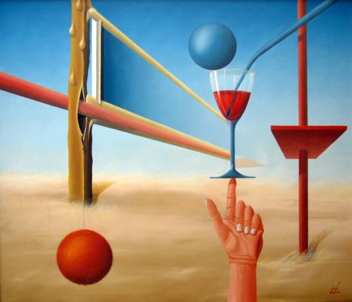 Als je een bal zo kunt balanceren, ben je niet dronken,  So if you can balance a ball, you're not drunk,  1995    (60x80 cm)