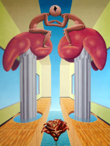 Antropomorfistische eenwording tijdens zitting op iets weeks,   Anthropomorphic unification while sitting on something weeks,   2001    (80x60 cm)