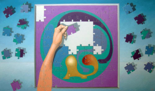 Het lijkt een onmogelijke opgave, deze puzzel,   It seems an impossible task, this puzzle,   2002    (60x80cm)