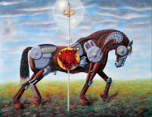 Het oorlogspaard na de oorlog,The war-horse after the war,   2017    (50x65 cm)   